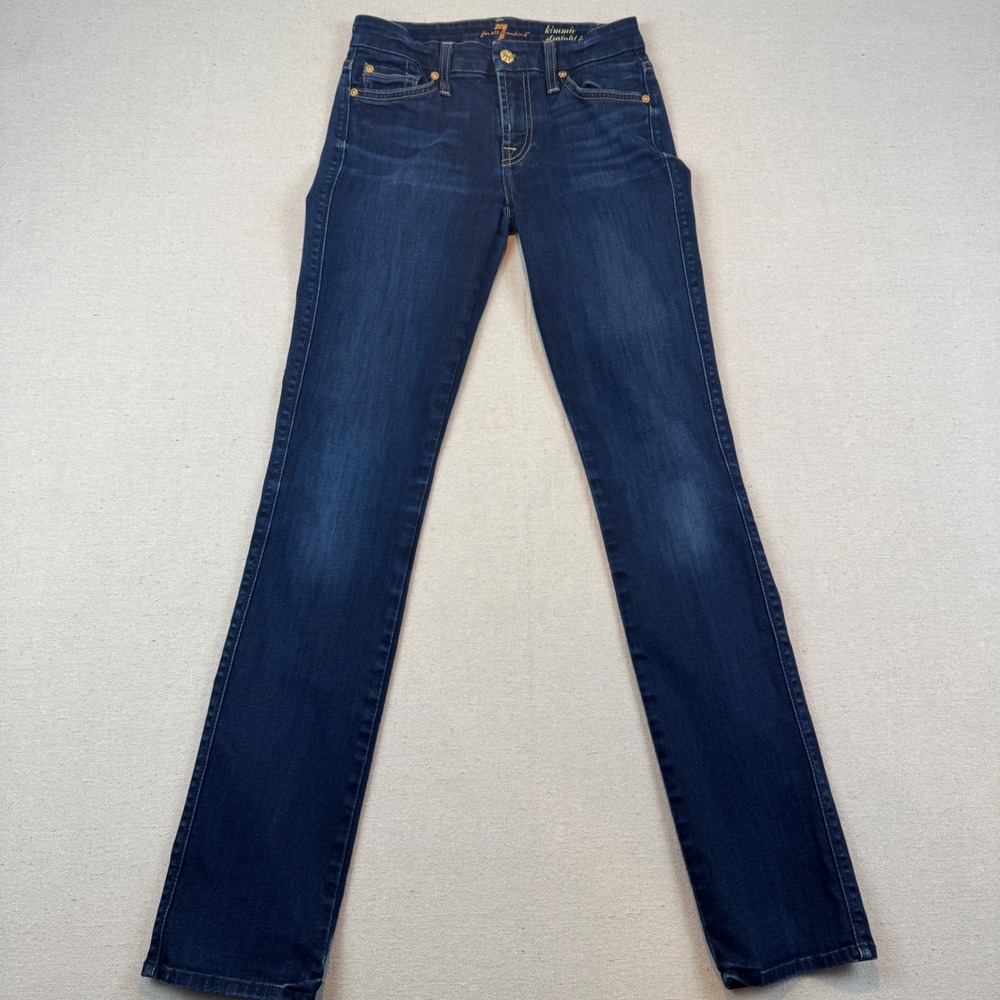 7 For All Mankind 25 Kimmie Straight Leg Jeans Womens Dark Wash Blue Stretch USA